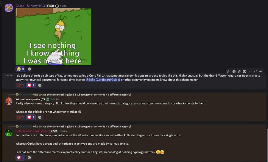 Respostas do Will (minorexplosion) e da Sofie (Cardboard Guide) no Discord