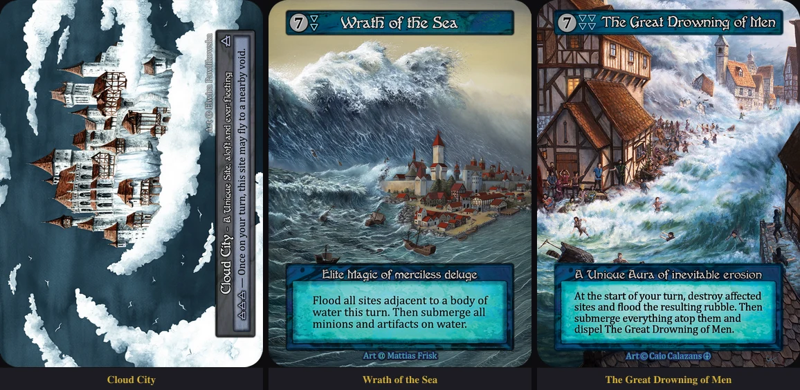 Cloud City + Wrath of the Sea + The Great Drowning of Men — três cartas que parecem narrar o mesmo evento