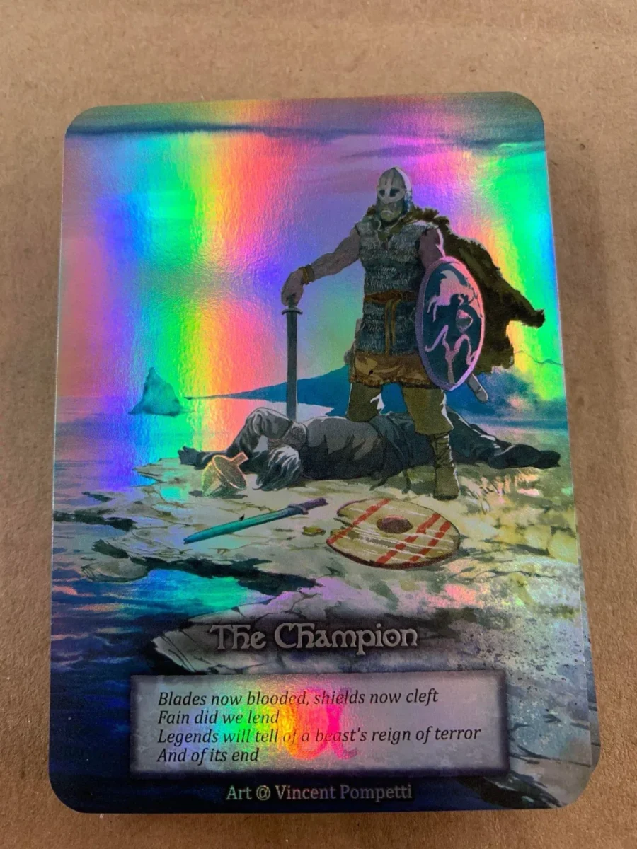The Champion — alt-art foil com arte do Vincent Pompetti, distribuída pelo Innkeeper Pack do Kickstarter (ago/2023)