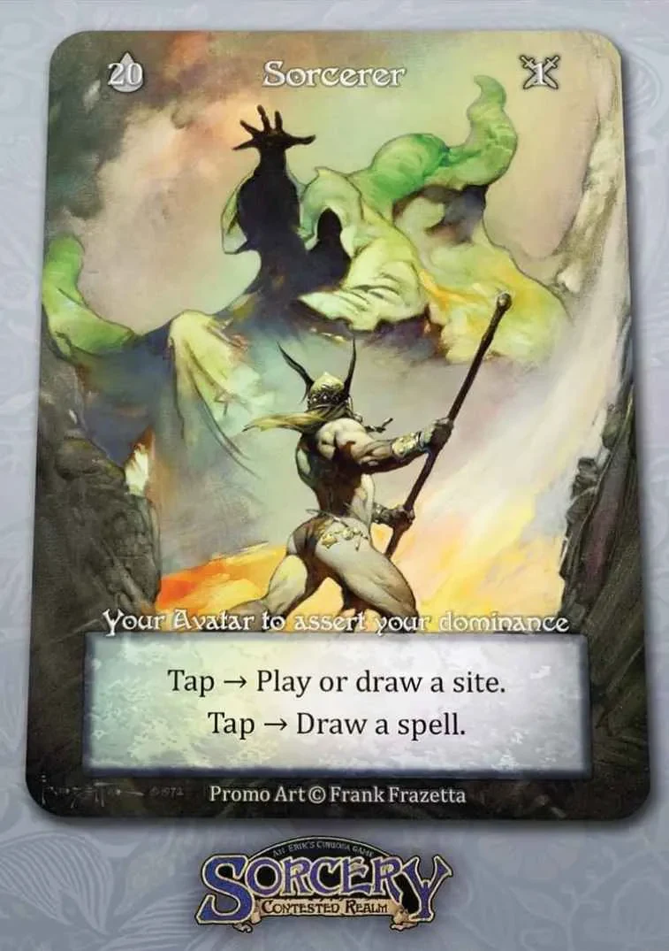 Sorcerer Avatar com alt-art Frank Frazetta — promo foil do Social Play Kit AL, scan em alta resolução